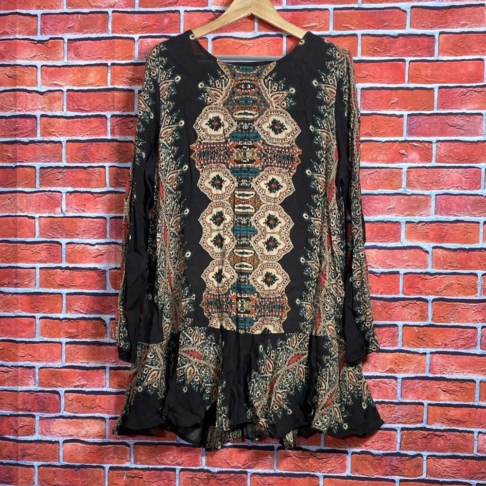 FREE PEOPLE Smooth Talker Tunic Dress Drop Waist‎ Open Back Size Large - Picture 2 of 7